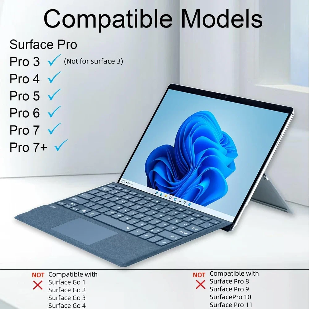 Zoof Wireless Keyboard for Surface Pro 3/4/5/6/7/7+ Backlit Touchpad Blue